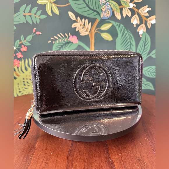 GUCCI Soho Zip Around Long Wallet 🔥😎 Black Patent - Picture 2 of 10